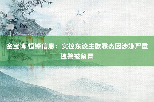 金宝博 恒锋信息：实控东谈主欧霖杰因涉嫌严重违警被留置